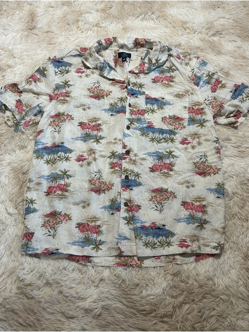 George White Short-Sleeve Tropical Hawaiian Print Button-Down Shirt